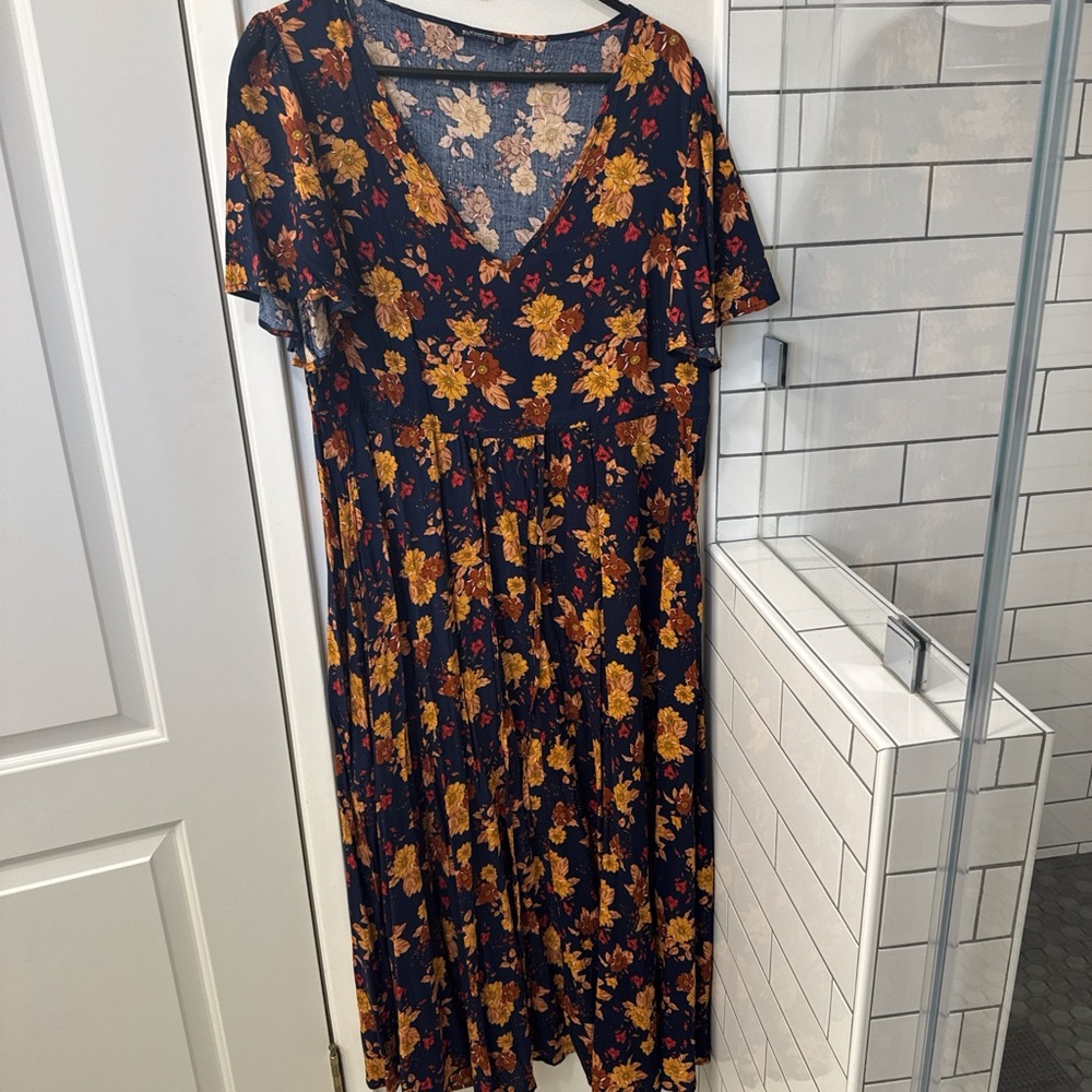 BloomChic Navy and Yellow Floral Midi Dress